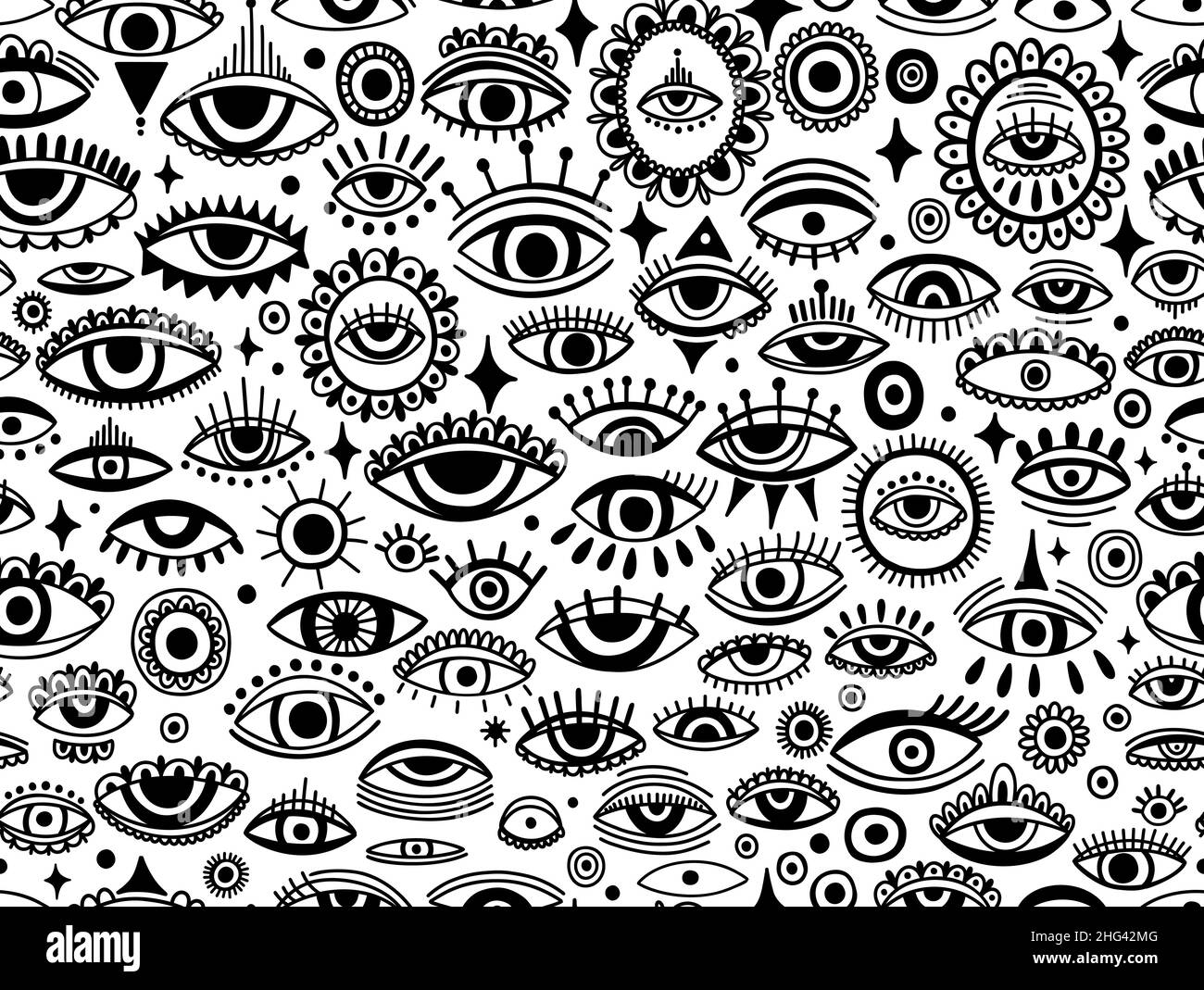 Nahtloses Muster böses Auge drittes Element von Hand gezeichnet.esoterisches mystisches Symbol, authentische Ikone. Stock Vektor