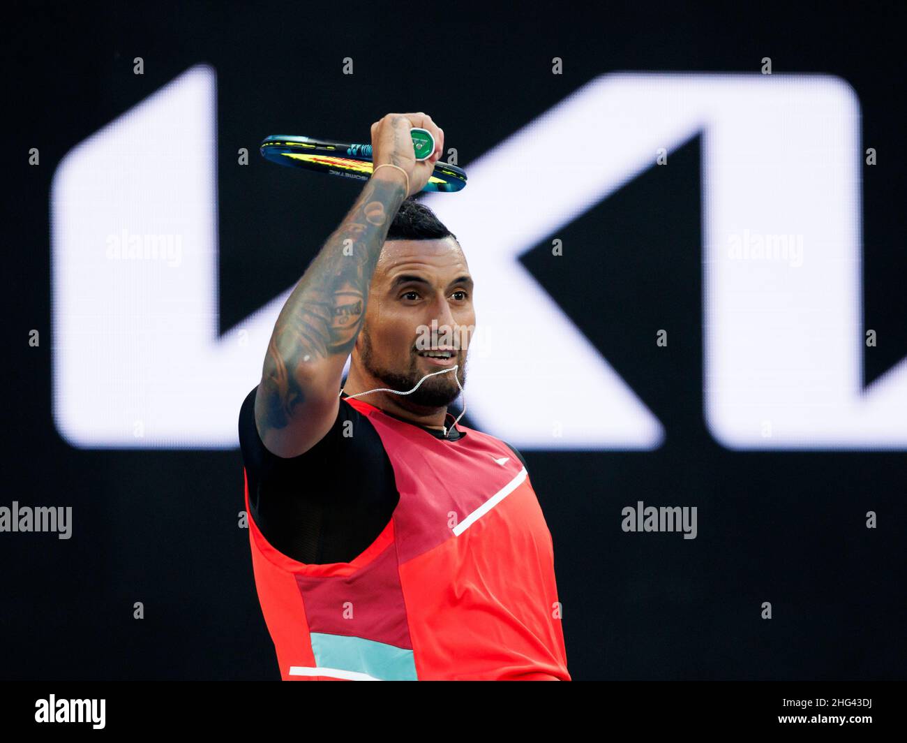 Melbourne, Australien. 18th Januar 2022. NICK KYRGIOS (AUS) in Aktion am 2. Tag bei den Australian Open 2022 am Dienstag, 2022. Januar, Melbourne ParkCredit: Corleve/Alamy Live News Stockfoto