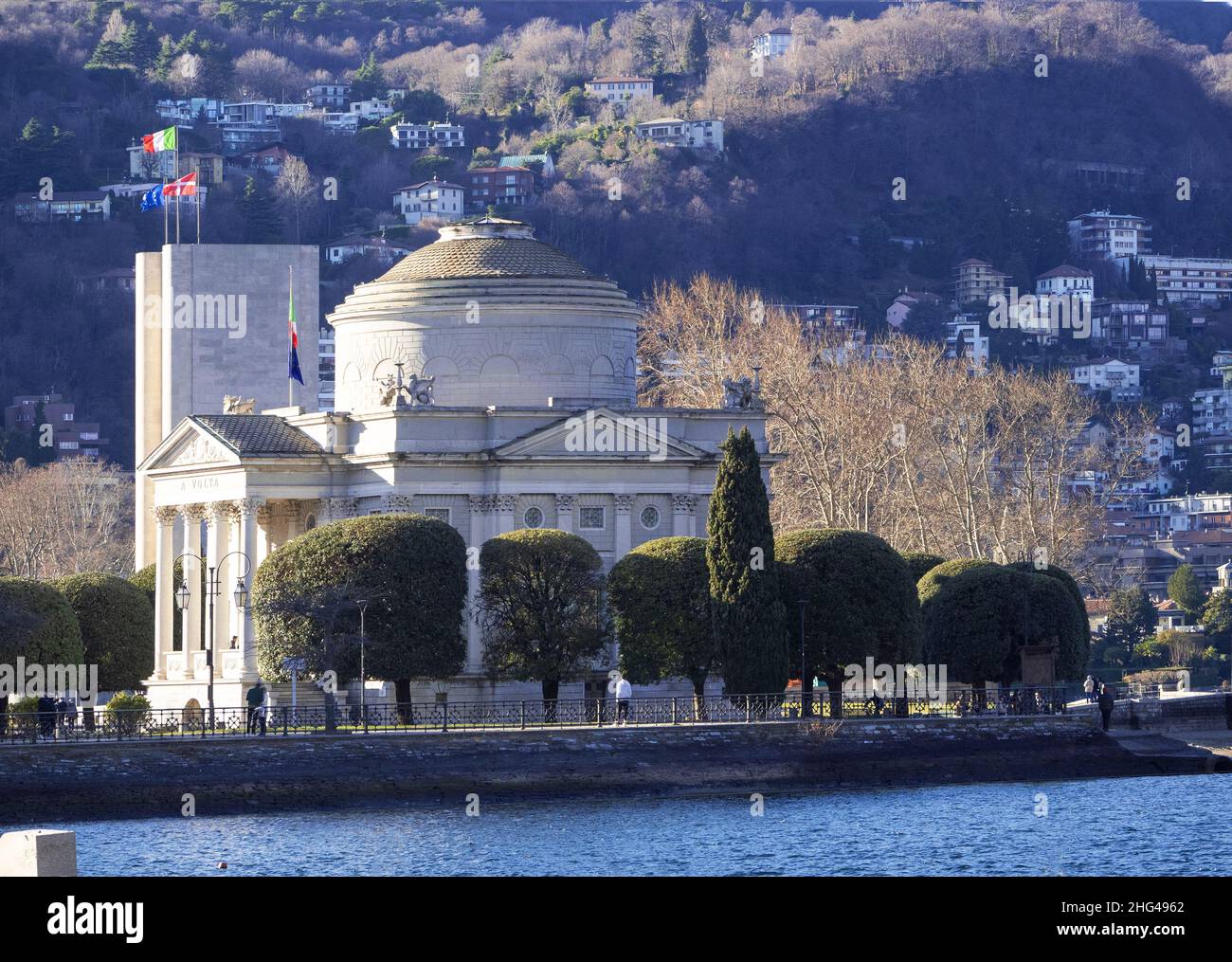 Neoklassizistische Struktur des Museums, das dem Wissenschaftler Alessandro Volta.Como, Italien gewidmet ist Stockfoto