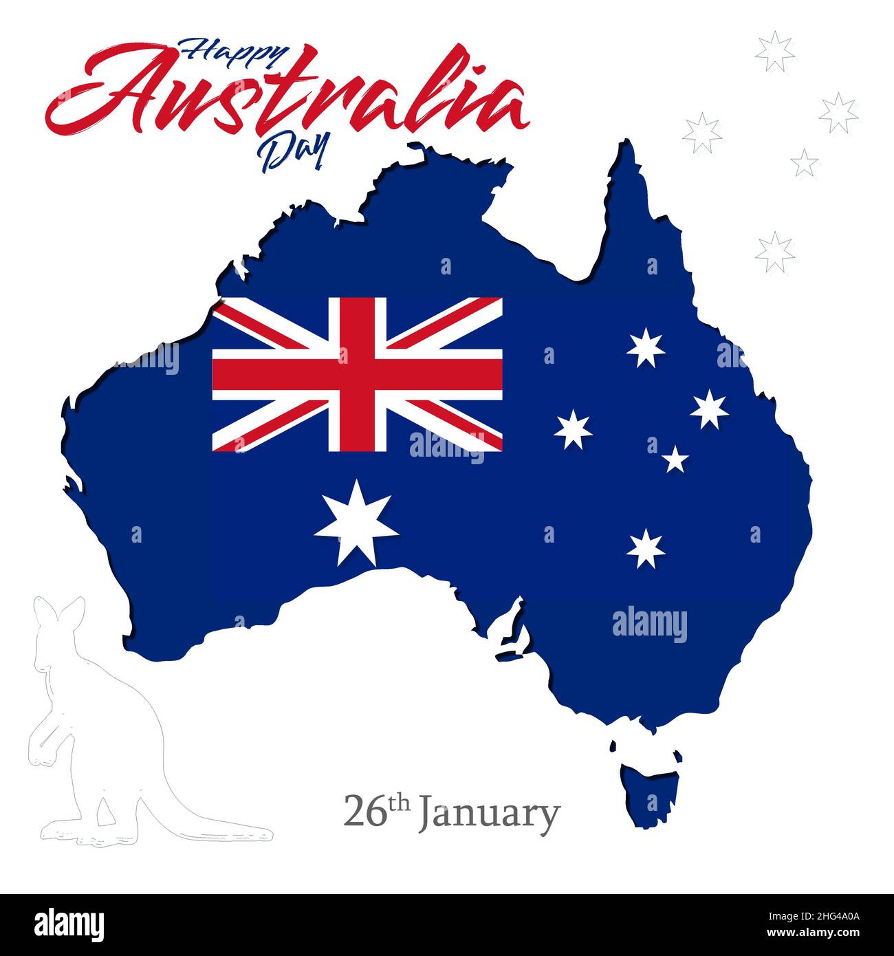Happy Australia Day Konzept. Australische Flagge mit dem Text Happy Australia Day Illustration mit weißem Hintergrund zum Hinzufügen Ihres Textes . Januar 26 Stockfoto