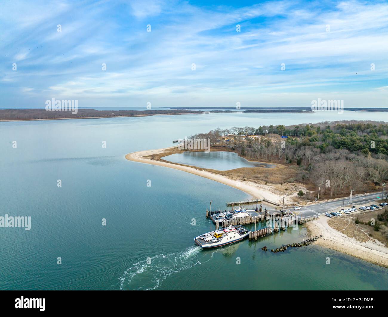 Luftaufnahme der South Ferry in North Haven, NY Stockfoto