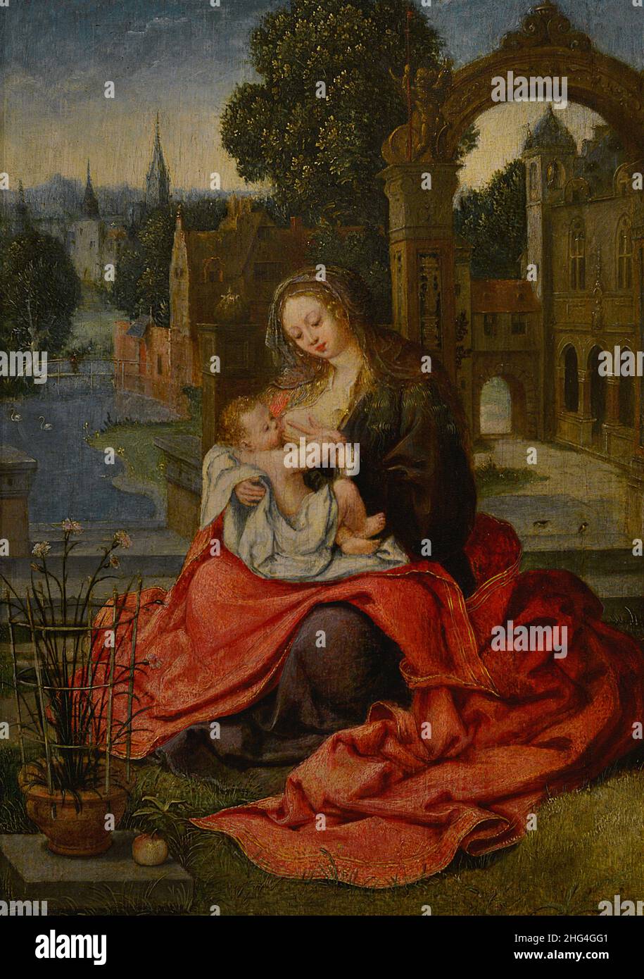 Unbekannter flämischer Meister. Jungfrau mit Kind, um 1520. Öl auf Eichenholzplatte. Nationalmuseum für Alte Kunst Lissabon, Portugal. Stockfoto