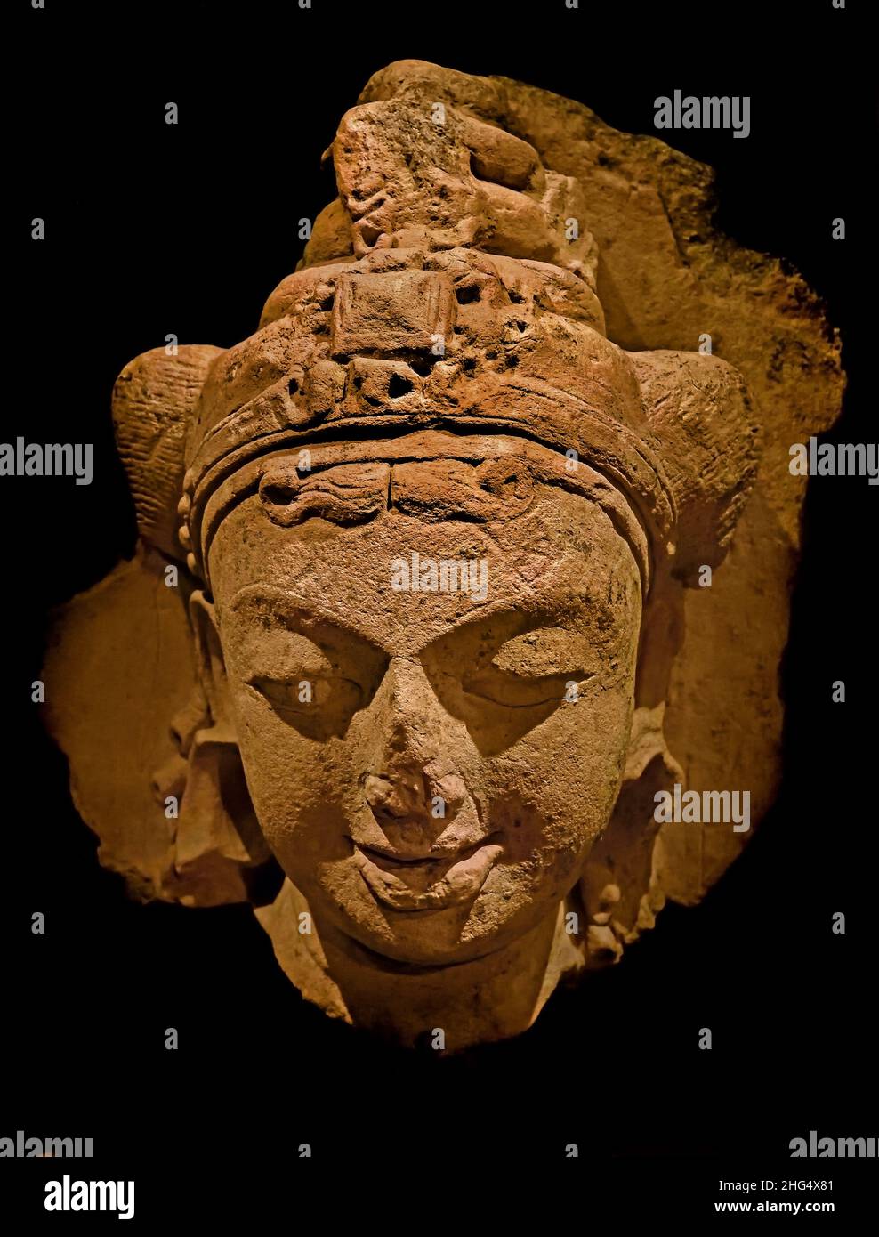 Kopf einer Göttin Nordindien, 6th Jahrhundert A.D. Indien, indisch, Steingut, Stockfoto