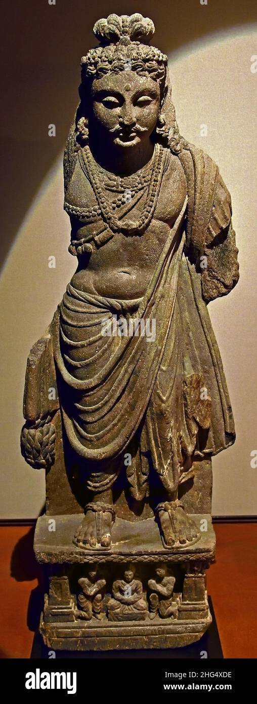 Bodhisattva - Gandhara 2nd Jahrhundert A.D., Pakistan und Ostafghanistan. Schiefer Stockfoto