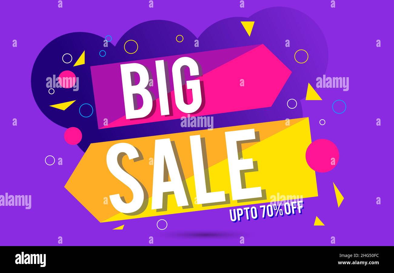 Großer Verkauf Banner Vorlage Design. Memphis Stil Verkauf Banner Vektor Illustration Stock Vektor