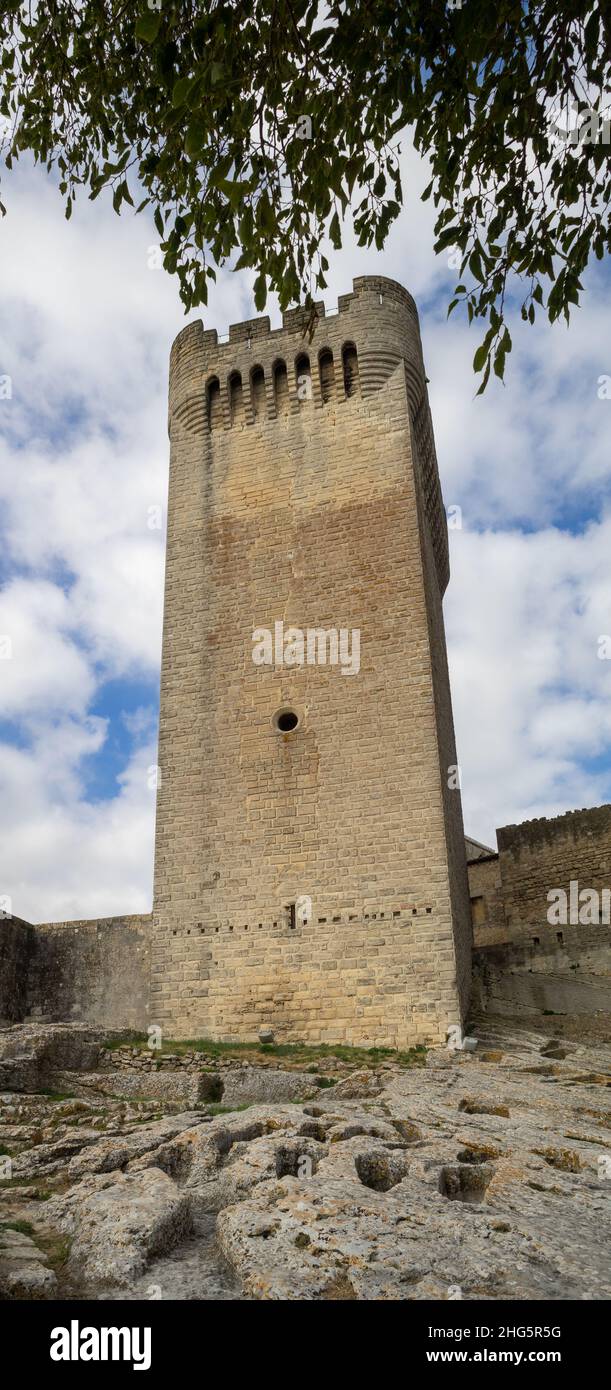 Pons de l'Orme Turm und Felsengräber, Abtei Montmajour, Arles Stockfoto