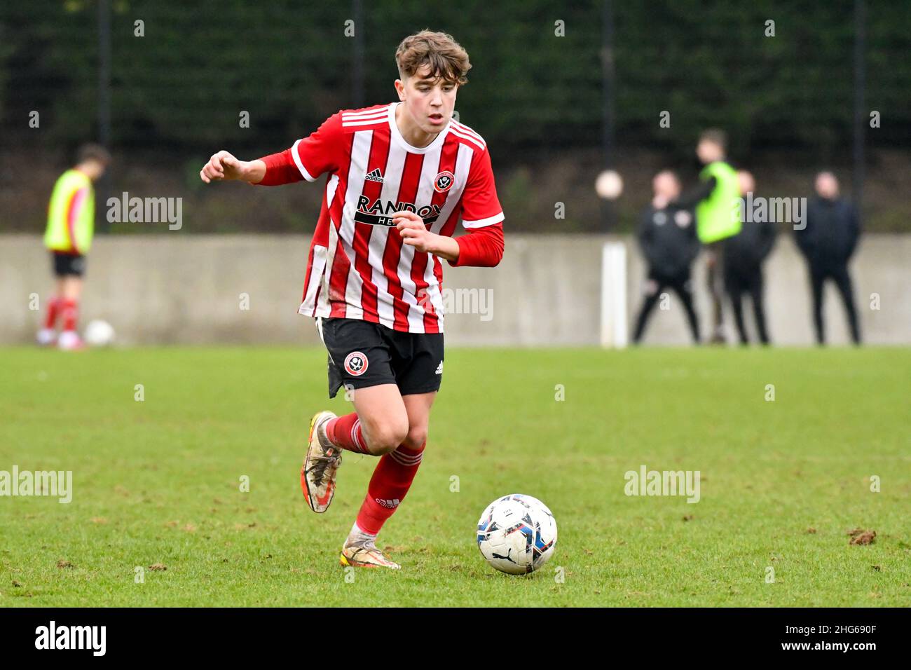 Swansea, Wales. 18. Januar 2022. Oliver Arblaster von Sheffield United Under 18s während des Spiels der Professional Development League zwischen Swansea City Under 18s und Sheffield United Under 23s an der Swansea City Academy in Swansea, Wales, Großbritannien, am 18. Januar 2022. Quelle: Duncan Thomas/Majestic Media. Stockfoto