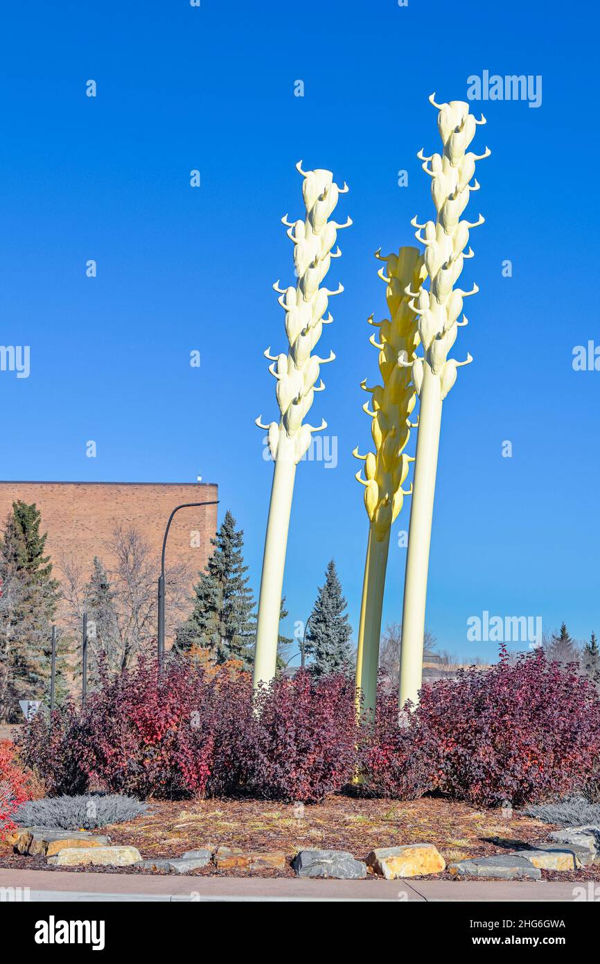 Skulptur namens Migration, St. Albert, Alberta, Kanada Stockfoto