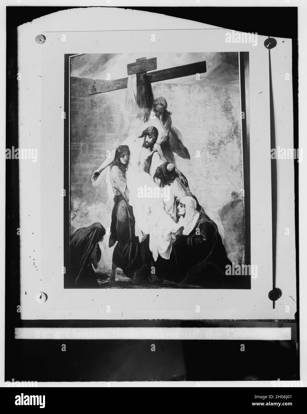 Der religiöse Gemälde von Christi Leiden, durch Kosheleff, in Russischen Hospiz, Jerusalem. Der Leib Christi vom Kreuz genommen Stockfoto