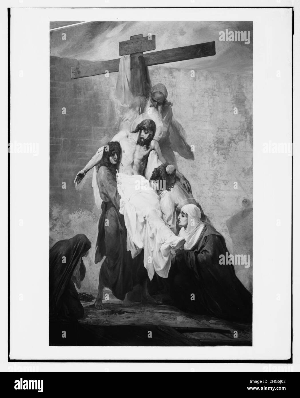 Einstellen von Bildern der Passion Christi, durch Kosheleff, in Russischen Hospiz, Jerusalem. Der Leib Christi vom Kreuz genommen. Stockfoto