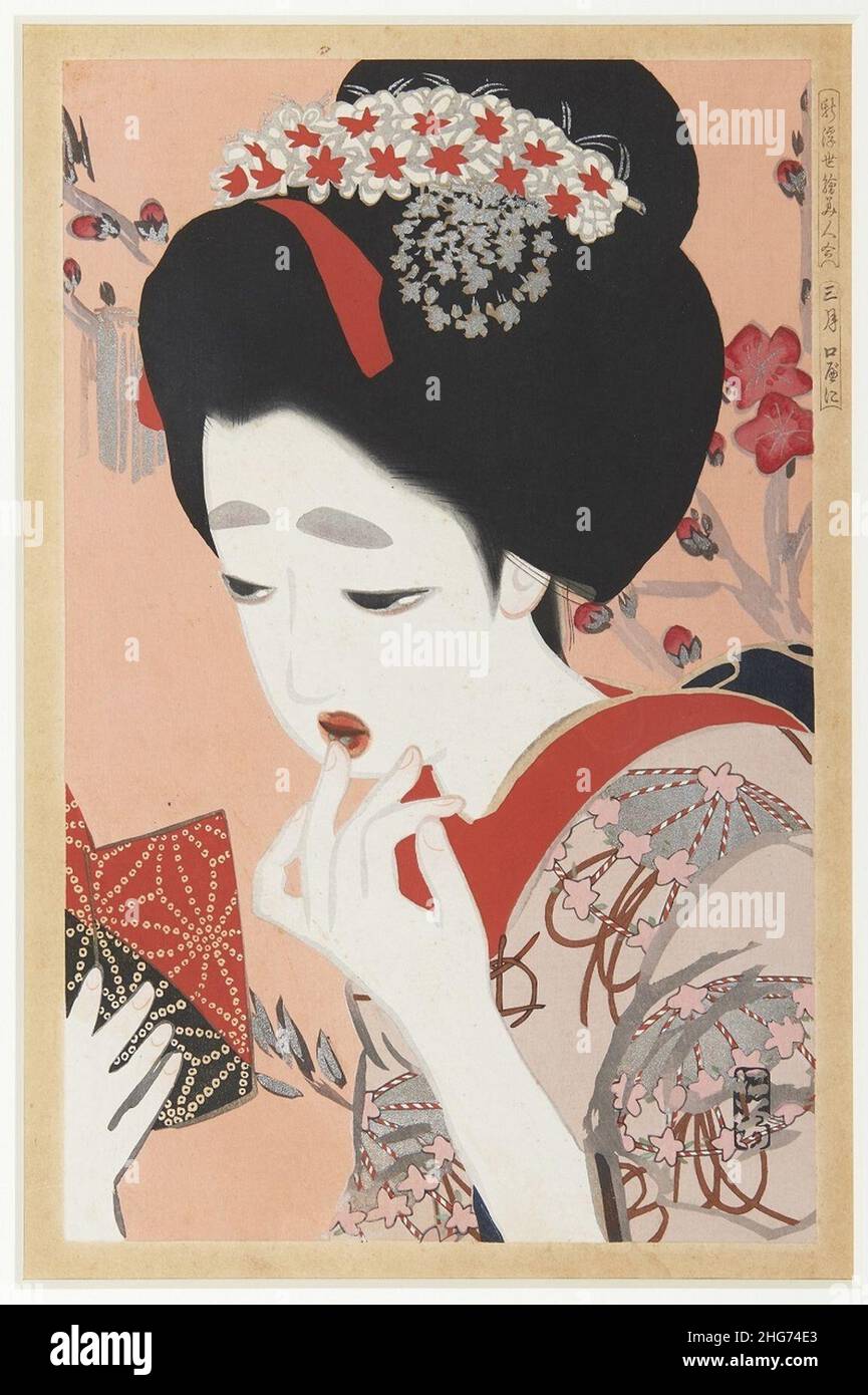 Shin-ukiyoe bijin awase, Kuchibeni（San gatsu）von Kitano Tsunetomi. Stockfoto