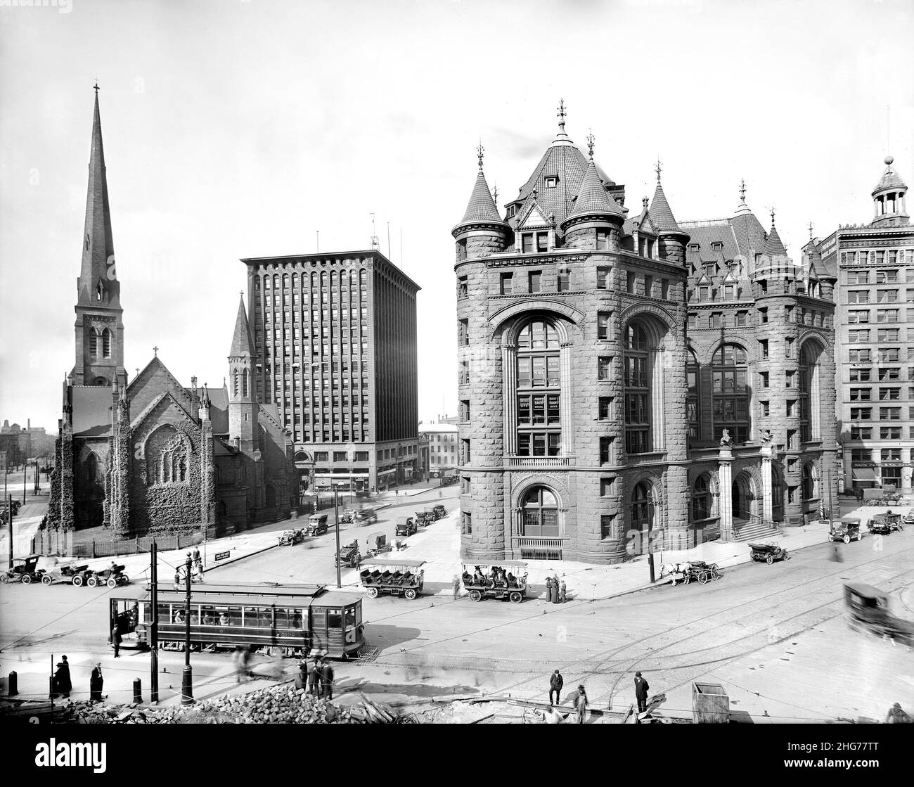 Shelton Square mit St. Paul's Cathedral und Prudential Building auf der linken Seite, Buffalo, New York, USA, Detroit Publishing Company, Anfang der 10er Jahre Stockfoto