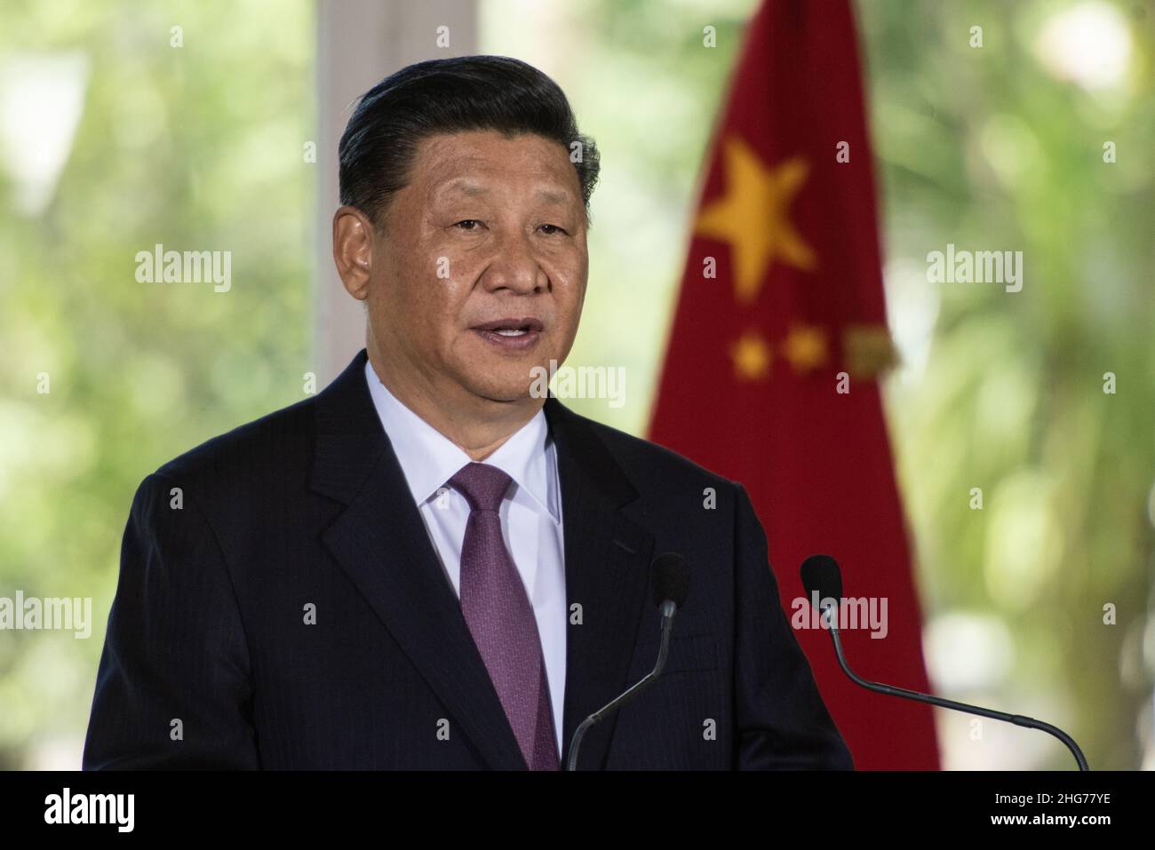 Xi Jinping, Präsident der Volksrepublik China, spricht während der bilateralen Pressekonferenz während der G-20 Stockfoto