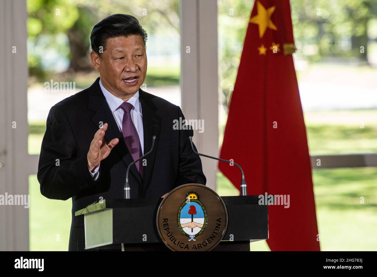 Xi Jinping, Präsident der Volksrepublik China, spricht während der bilateralen Pressekonferenz während der G-20 Stockfoto