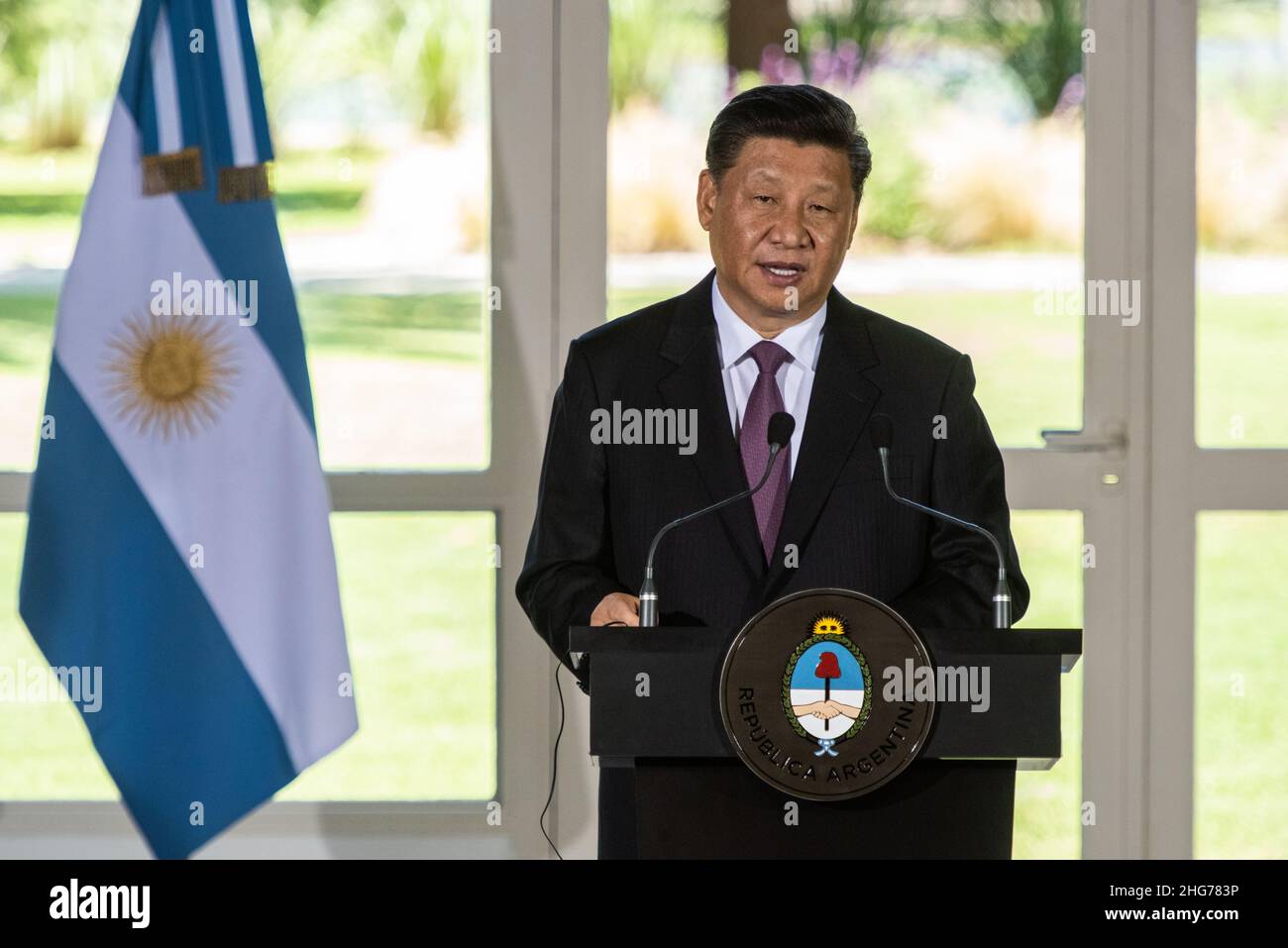 Xi Jinping, Präsident der Volksrepublik China, spricht während der bilateralen Pressekonferenz während der G-20 Stockfoto
