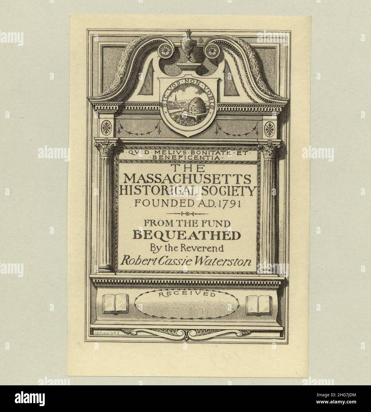 Sidney Lawton Smith Bookplate-MA Historical Society. Stockfoto