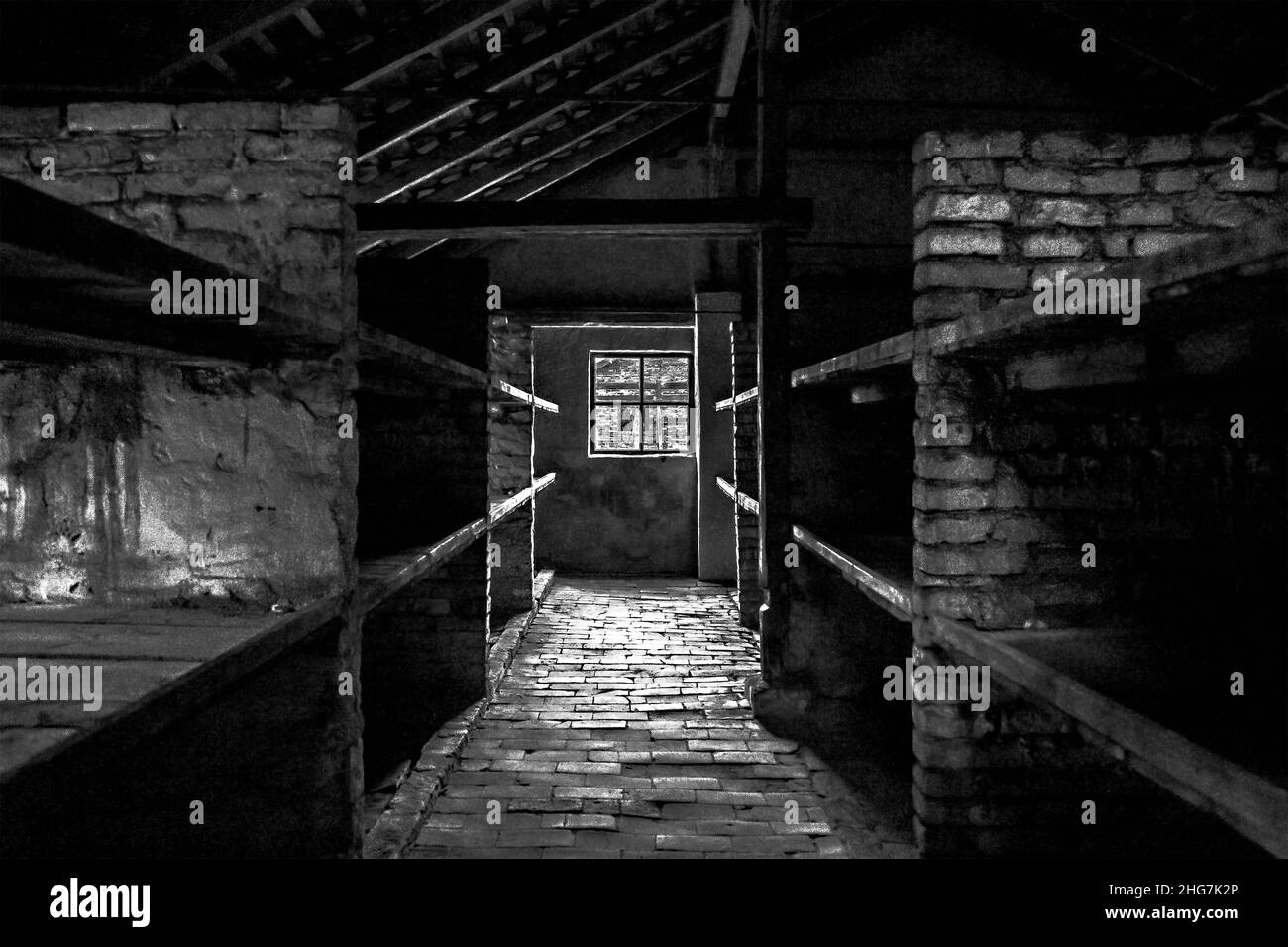 Jüdisches Häftlingsbett, Konzentrationslager Auschwitz-Birkenau, Polen Stockfoto