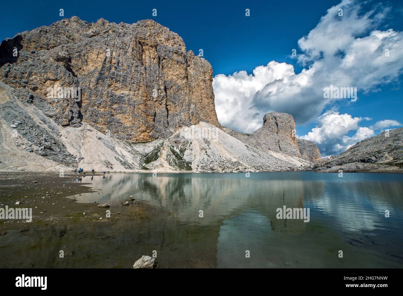 Antermoia Alpensee in Rosengarten Dolomiten, Trentino, Italien Stockfoto