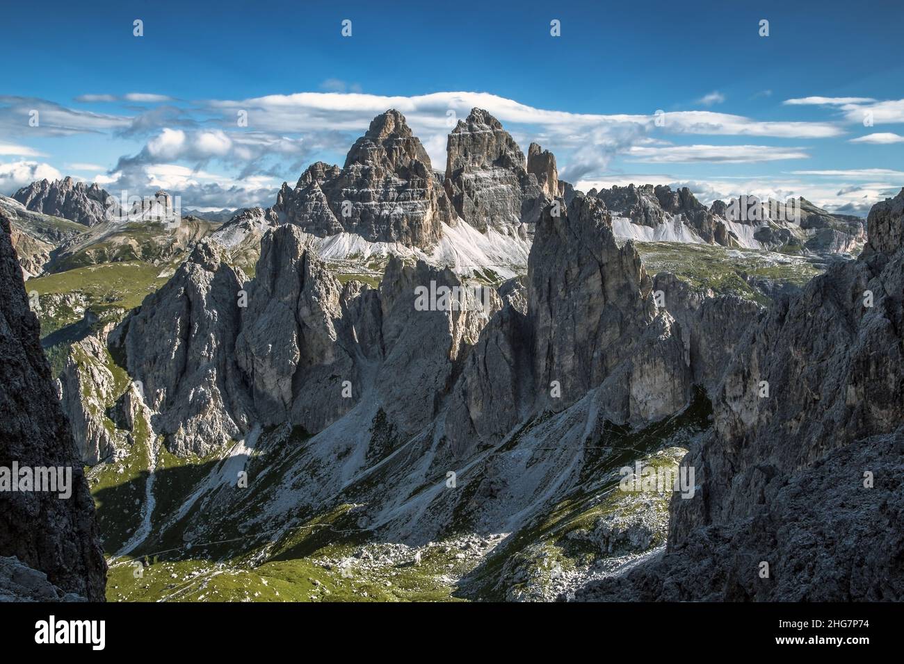 Tre Cime di Lavaredo Dolomit Berg von Cadini, Trentino, Italien Stockfoto