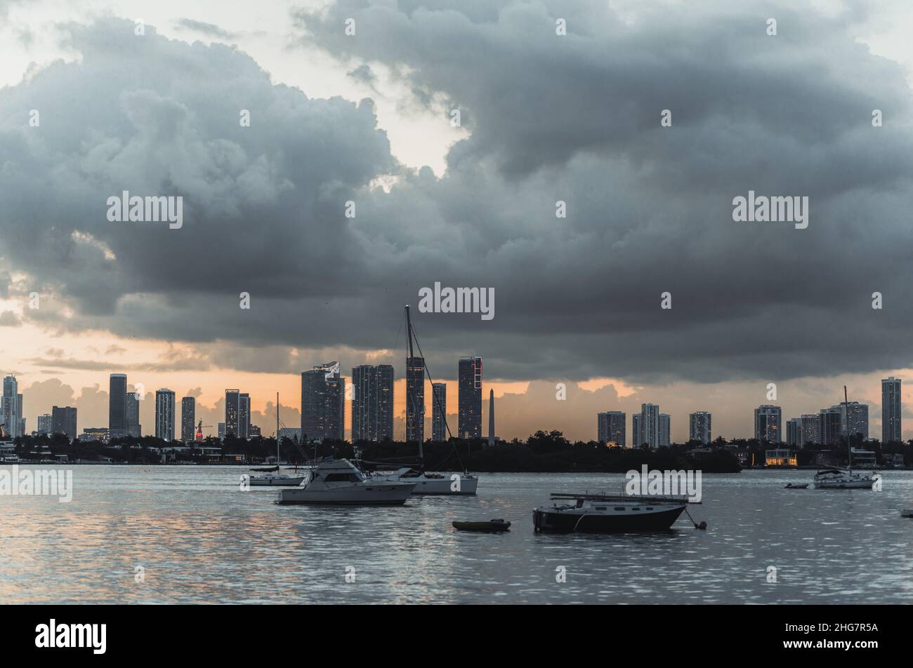 Panorama Marina Boote Sonnenuntergang Miami Florida Stockfoto