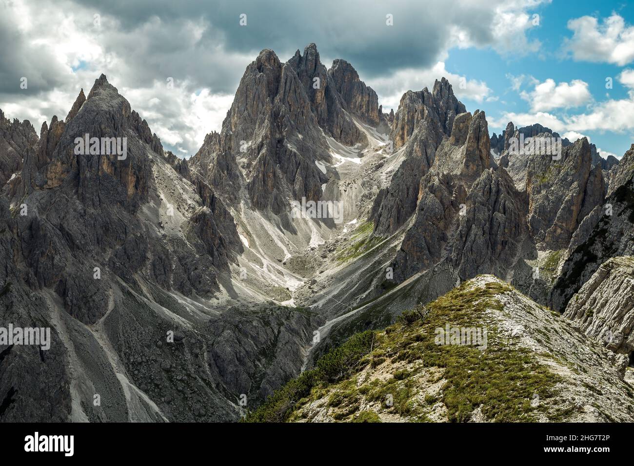 Cadini di Misurina dolomite ikonische Vorderansicht, Trentiner Alpen, Italien Stockfoto