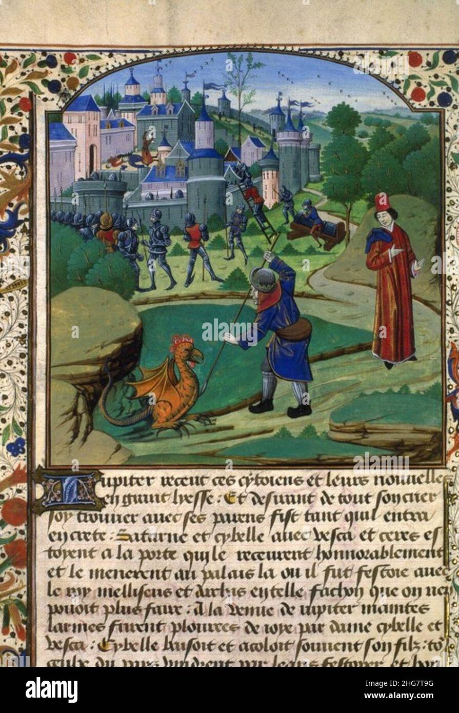 Siège de Paphos et Esculape betrachtet basilisch. Maître du Hiéron fol. 31v. Stockfoto
