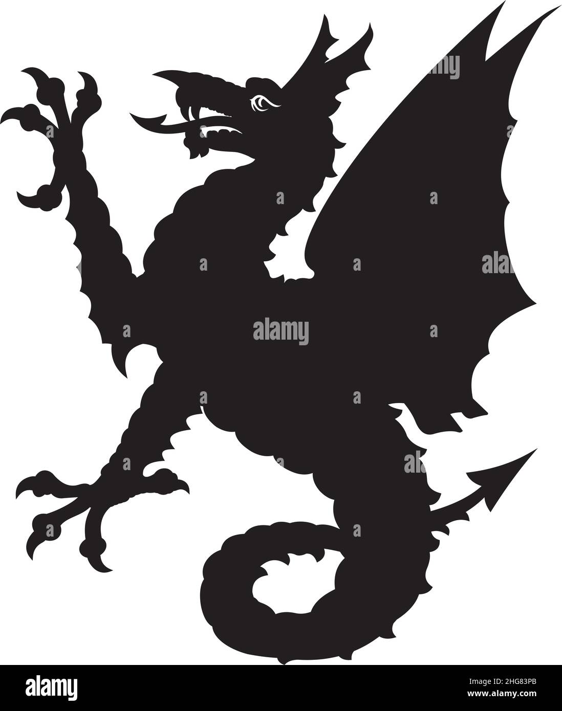 Heraldische Drachen Tattoo.Schwarz / weiße Silhouette Stock Vektor