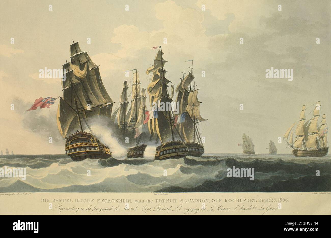 Die Verlobung von Sir Samuel Hood mit dem französischen Geschwader vor Rochefort, Septr. 25, 1806. Stockfoto