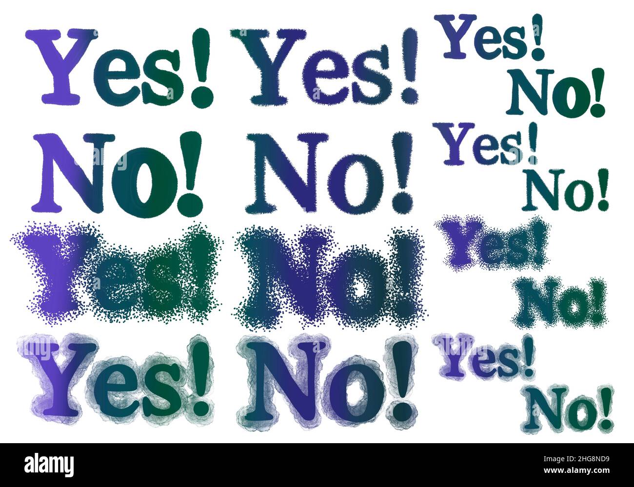 Set mit Ja und Nein Worte für Geschenke und Karten und Kinder und Poster und Postkarten und Zeitschriften und Aufkleber und Text Stockfoto
