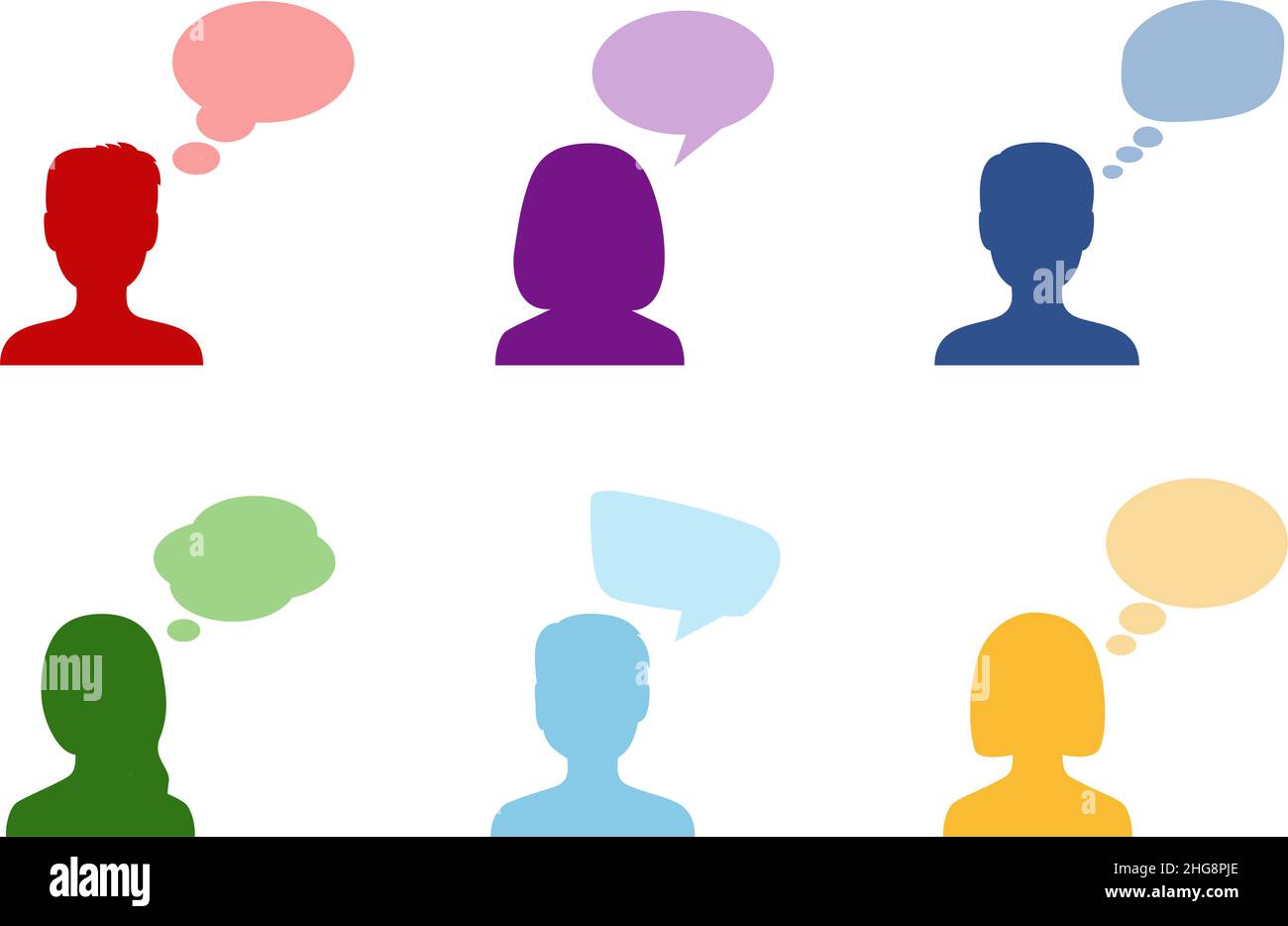 Satz von Silhouetten von Menschen mit Sprechblasen, Vektordarstellung Stock Vektor