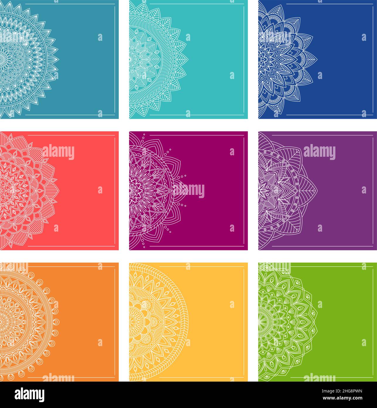 Satz von Grußkartenvorlagen mit Mandalas, Vektorgrafik Stock Vektor