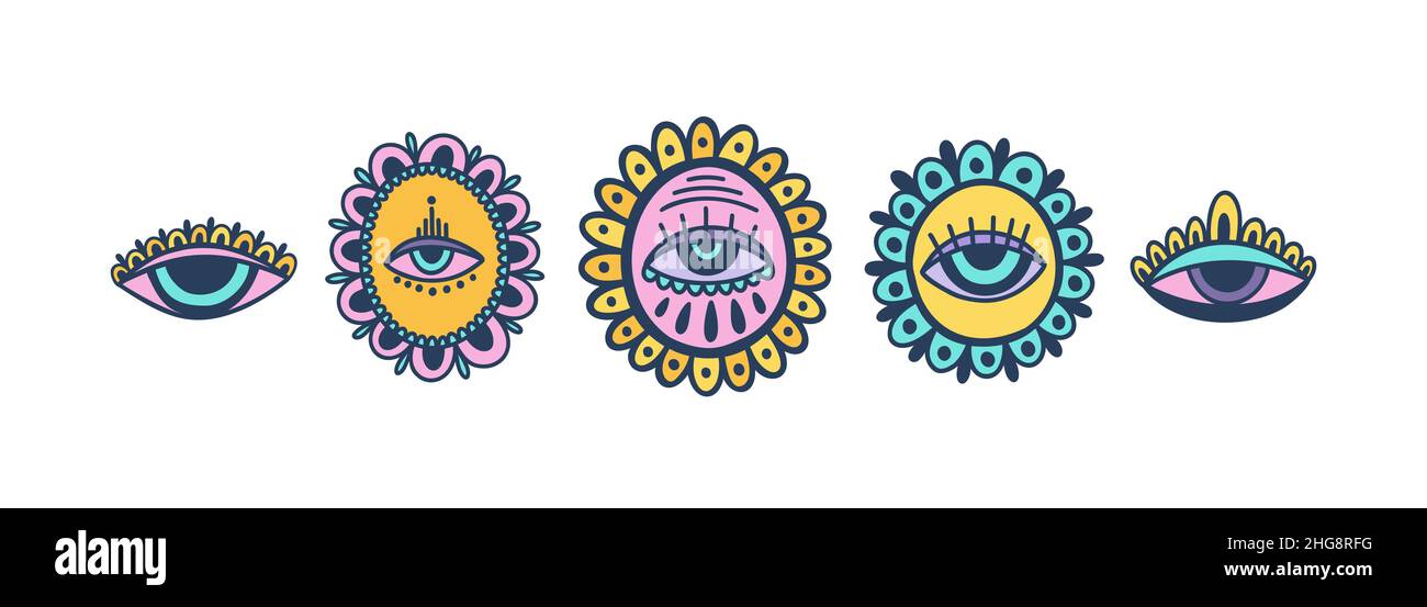 Böses Auge drittes Element von Hand gezeichnet. Esoterisches mystisches Symbol, authentische Ikone. Stock Vektor