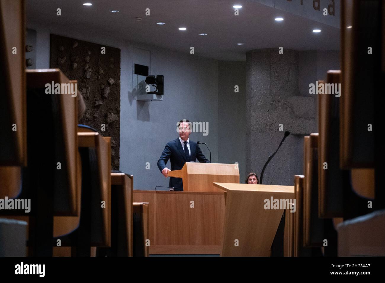 Niederlande, Den Haag, 18/01/2022. Der niederländische Premierminister Mark Rutte stellt dem niederländischen Parlament die neue Regierung namens Tweede Kamer vor. Photograp Stockfoto