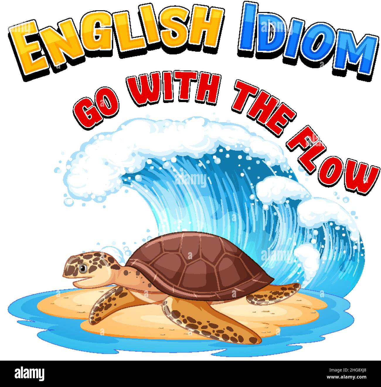 Englische Idiom mit Bildbeschreibung für GO with the flow Illustration Stock Vektor