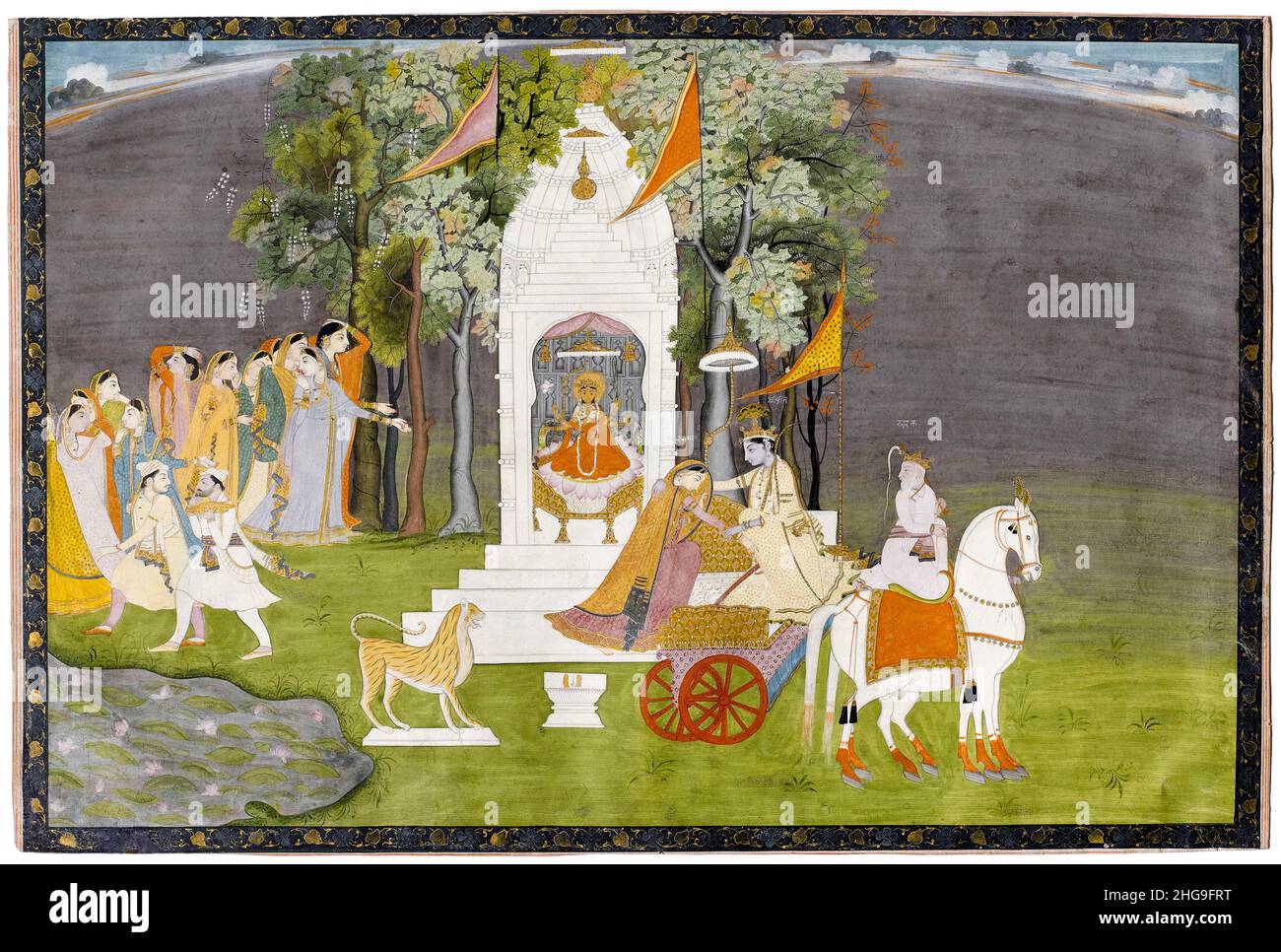 Krishna entführte Rukmini aus dem Tempel, Gemälde eines unbekannten indischen Künstlers, 1800-1820 Stockfoto
