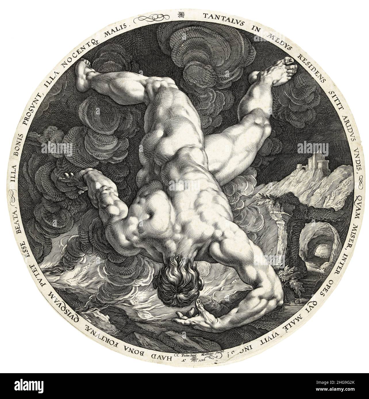 Tantalus, Stich von Hendrik Goltzius, 1588 Stockfoto