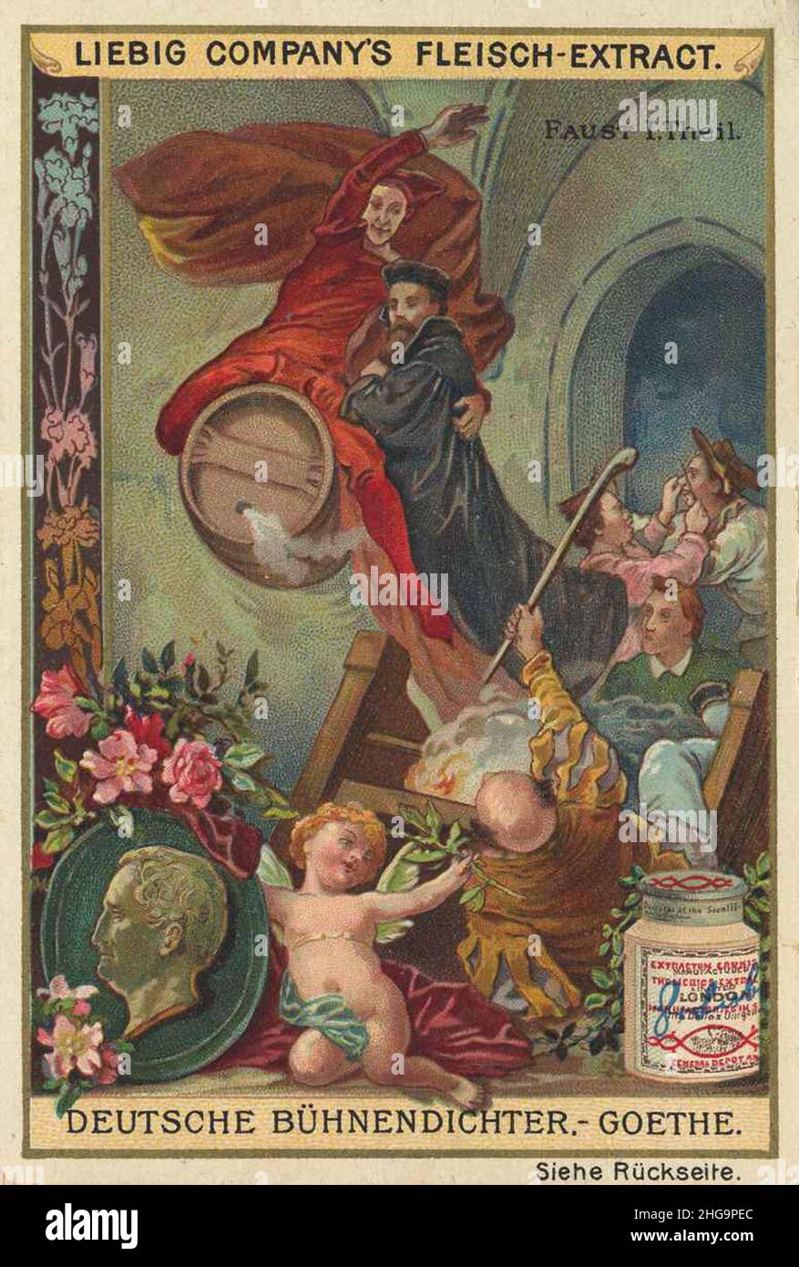 Serie deutsche Bühnenbilder, Goethe, Faust, Liebigbild, digital verbesserte Reproduktion eines Sammelbildes der Firma Liebig, geschätzt ab 1900, pd / digital restaurierte Reproduktion eines Sammelbildes von ca 1900, gemeinfrei, Stockfoto