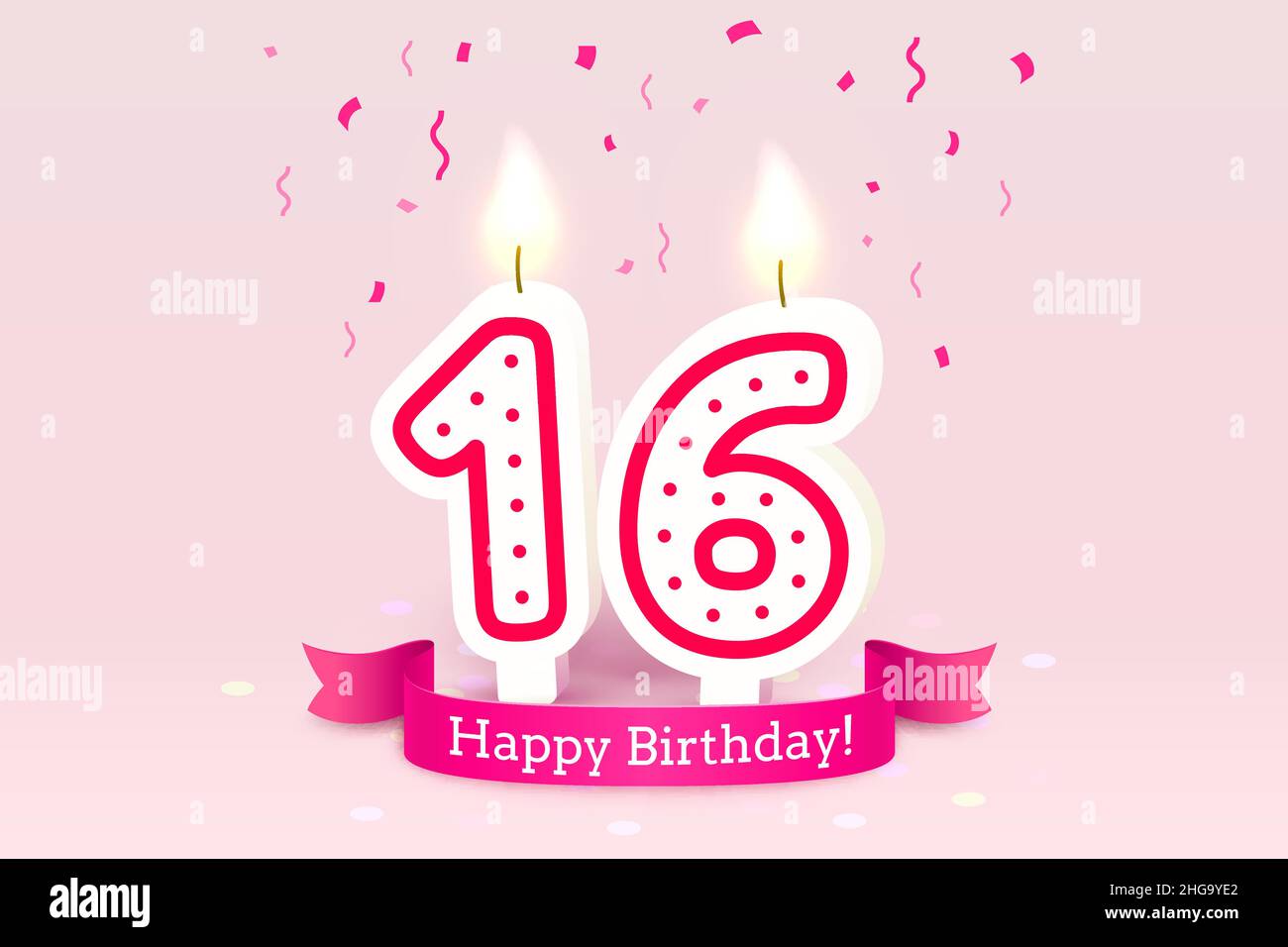 Alles gute zum Geburtstag. 16. Jahrestag des Geburtstages, Kerze in Form von Zahlen. Vektorgrafik Stock Vektor