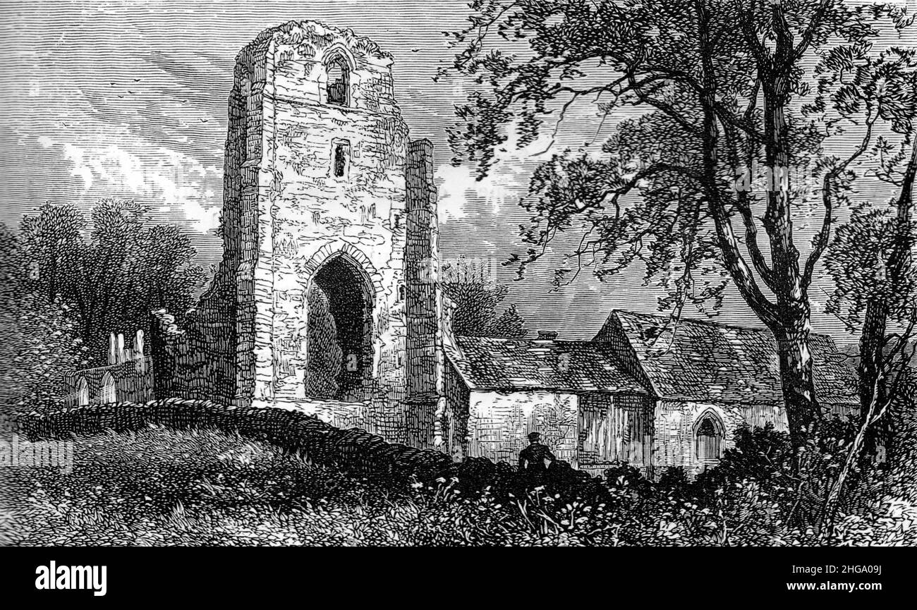Schwarz-Weiß-Illustration; Ruinen von Ulverscroft Priory, Leicestershire Stockfoto