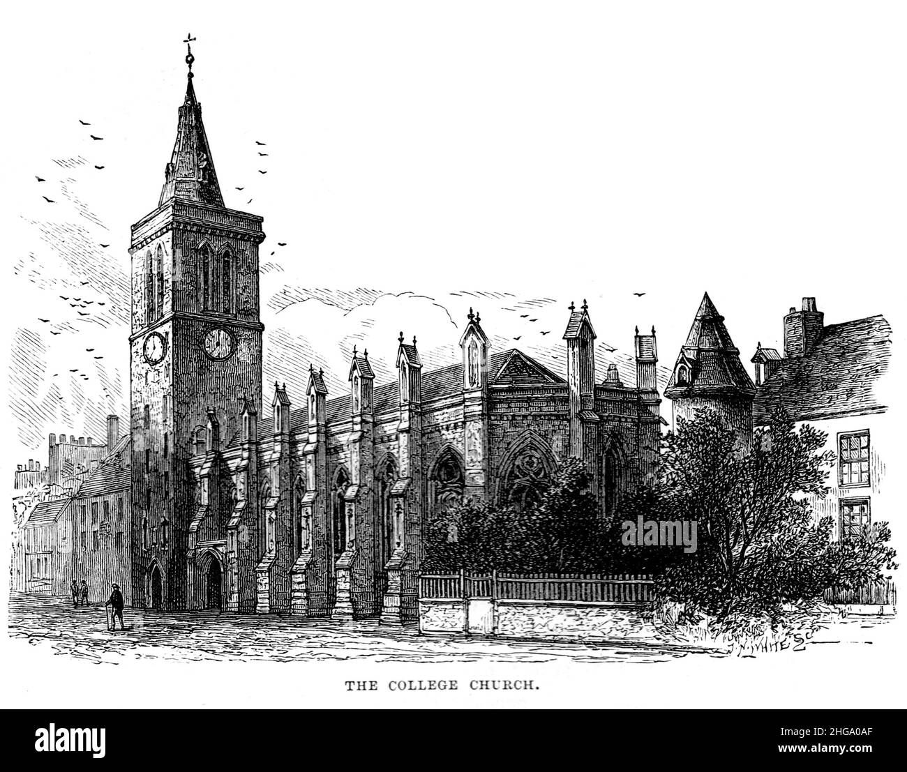 Schwarz-Weiß-Illustration; die College-Kirche, St. Andrew's, Schottland (St. Salvator's Chapel) Stockfoto