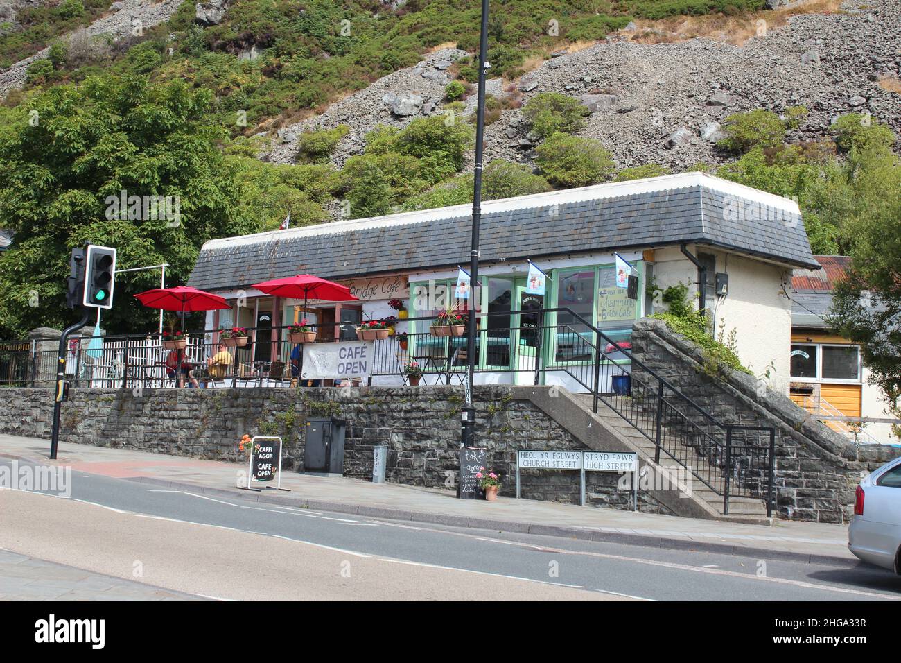 Blaenau Ffestiniog Dampfeisenbahn Gwynedd Wales, Blaenau Ffestiniog war einst eine Schieferbergbaustadt und war die Schieferhauptstadt der Welt Stockfoto