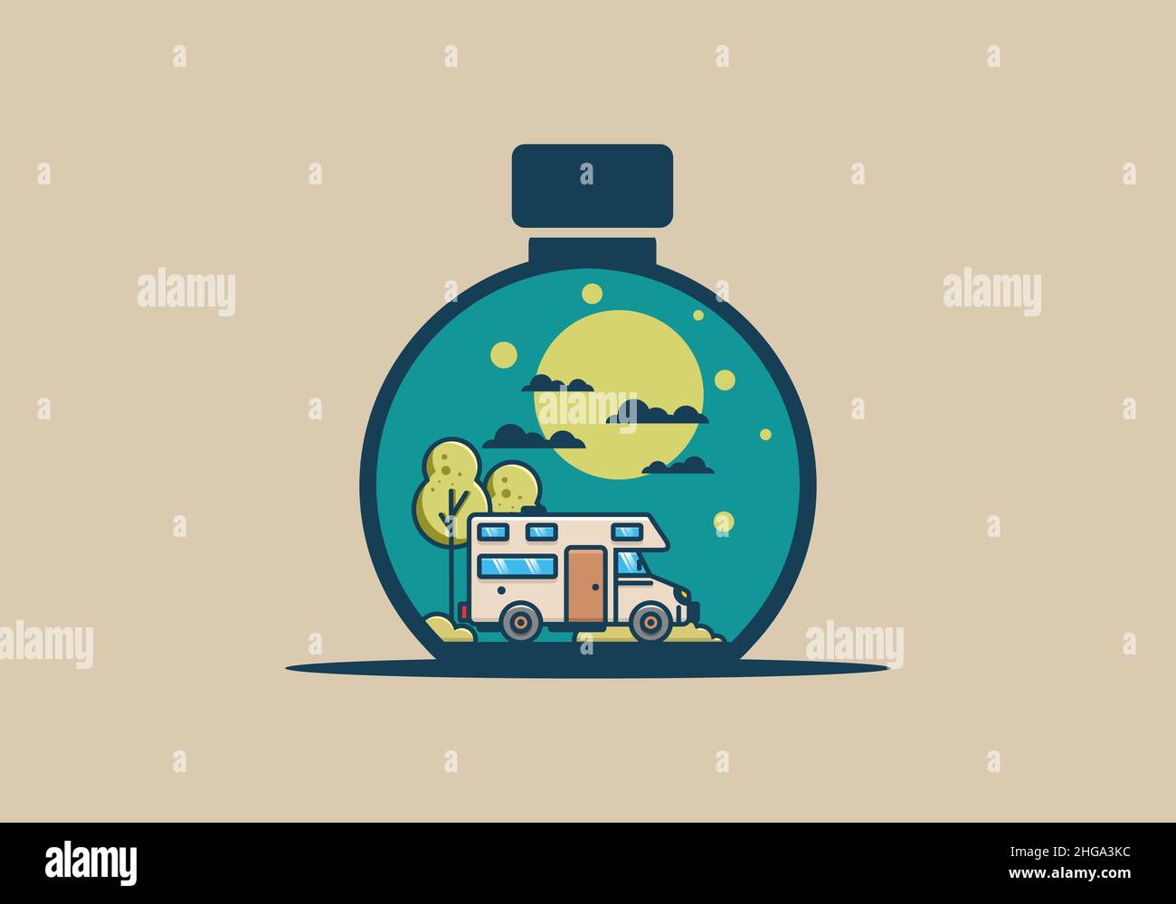 Linie Kunst Wohnmobil flache Illustration Design Stock Vektor