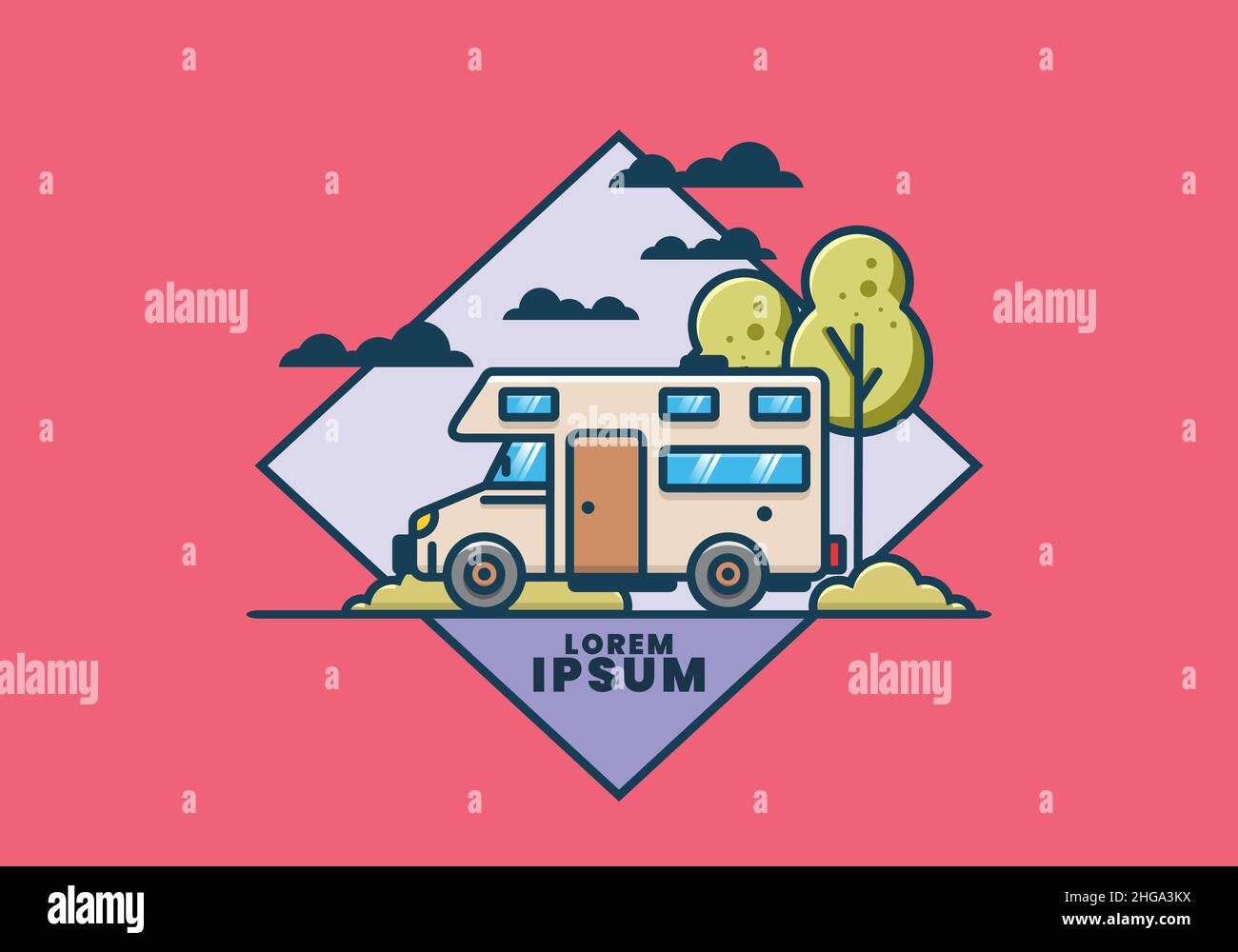 Linie Kunst Wohnmobil flache Illustration Design Stock Vektor