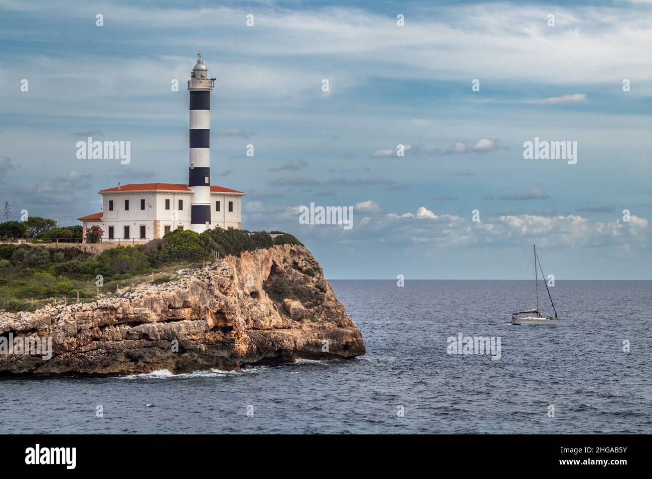 Leuchtturm von Portocolom oder Porto Colom, Mallorca, Balearen, Spanien Stockfoto