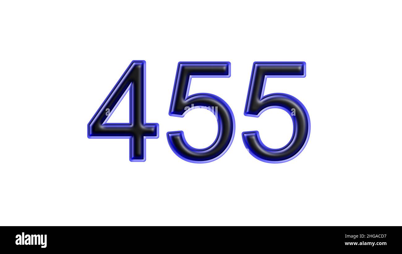 Blauer 455 Zahl 3D Effekt weißer Hintergrund Stockfoto