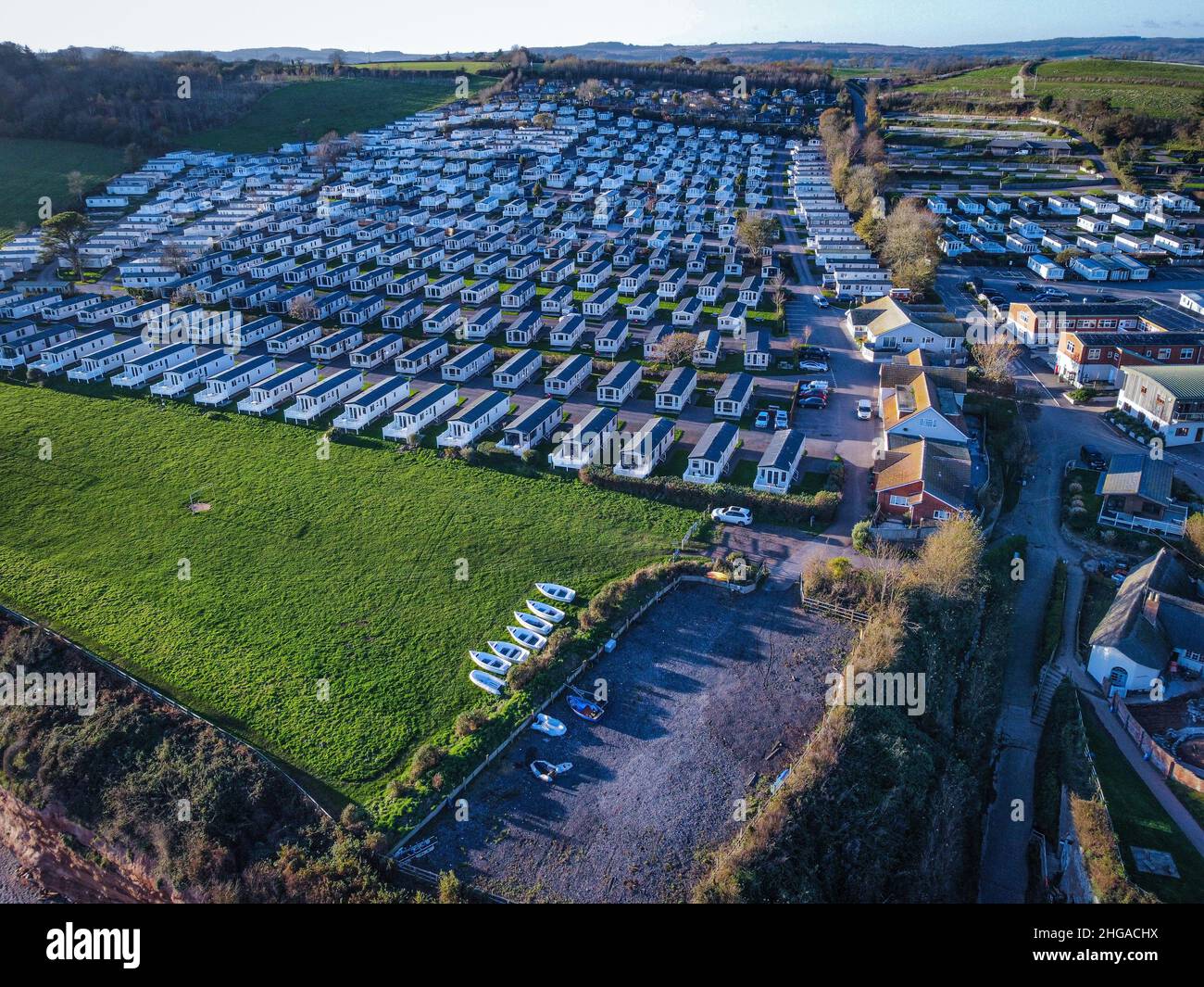 Holiday Park voller statischer Wohnwagen in Ladram Bay Stockfoto