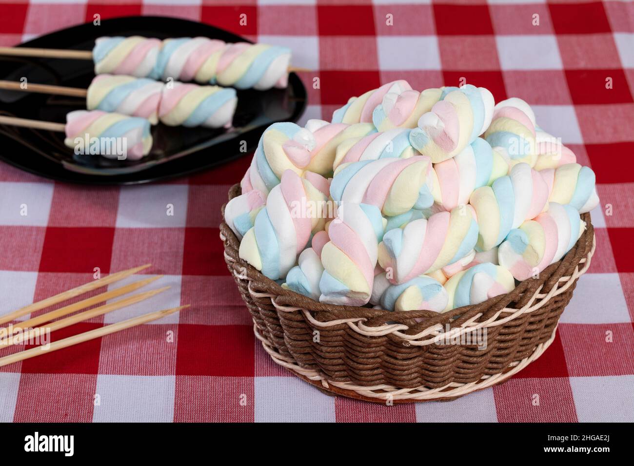 Bunte Marshallows - Leckere, Bunte Und Flauschige Marshallows. Stockfoto