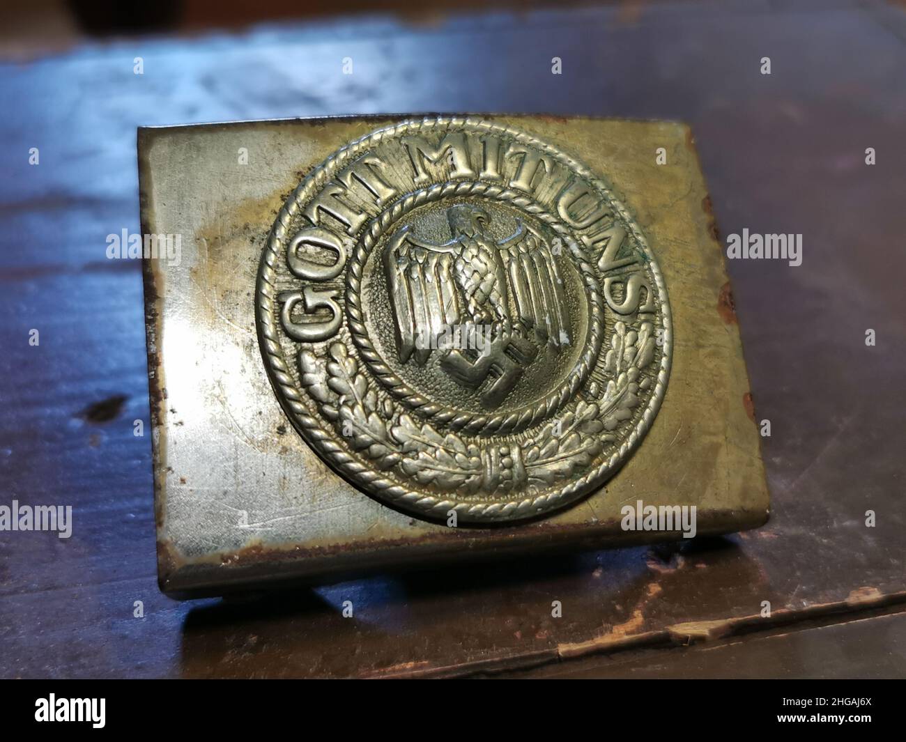 Deutsches Koppelschloss, Zweiter Weltkrieg 'Gott mit uns' 2. WK mit Hakenkreuz Stockfoto
