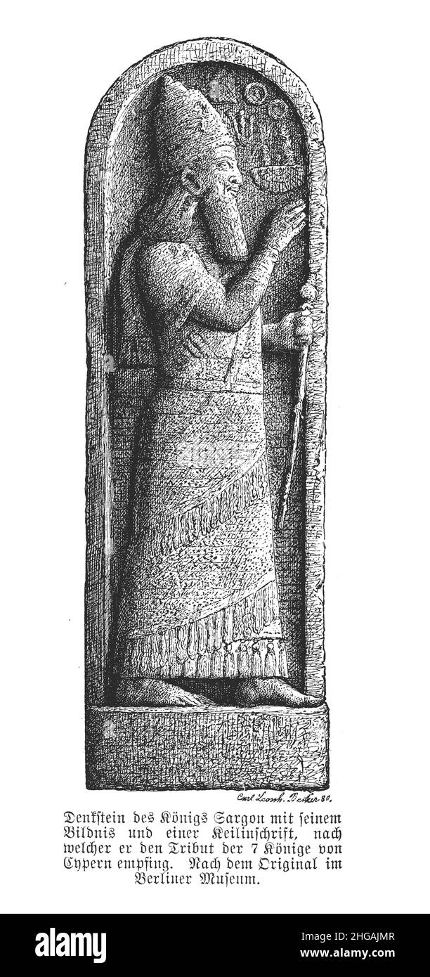 Die Sargon-Stele aus der Zeit des assyrischen Königs Sargon II. In Zypern gefunden und jetzt im Pergamon Museum, Berlin Stockfoto