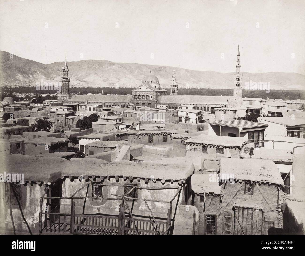 Vintage 19th Century Photograph - Ansicht von Damaskus, Syrien, Dächern, Minaretten Stockfoto